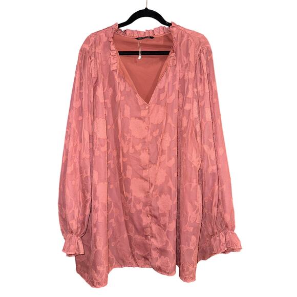 Bloomchic Long Sleeve Top Blouse Pink Mauve Sheer Sleeves Lined body Plus Sz 30 - Picture 1 of 3